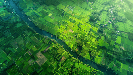 大面积飞白背景图片_航拍绿色大面积田野田地河流的背景
