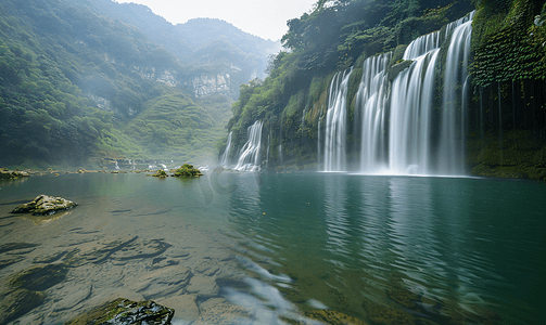 水流图片摄影照片_贵州小七孔景区瀑布