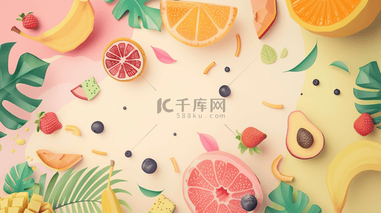 水果背景图片_粉色缤纷梦幻平面水果叶片纹理的背景