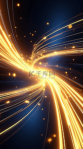 科技流动线条背景图片_蓝金科技流动光纤粒子光效背景