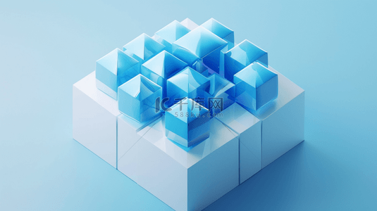 白色纹理方块背景图片_蓝色方块形状空间抽象商务的背景