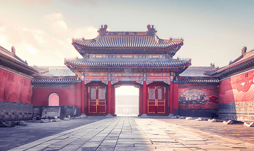狗骨头北京摄影照片_北京古建筑红色大门