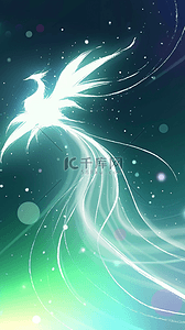 华丽青绿色展翅飞翔的凤凰光影背景图