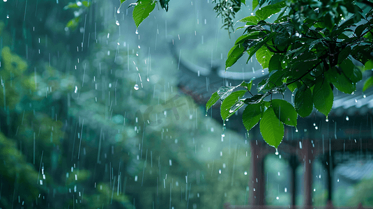 雨天古风建筑摄影图片