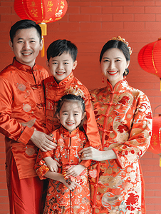全家福实景摄影照片_亚洲人幸福家庭过新年