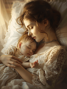 宝贝晚安摄影照片_妈妈抱着宝宝入睡