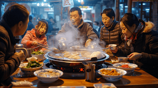 一家人在重庆吃火锅