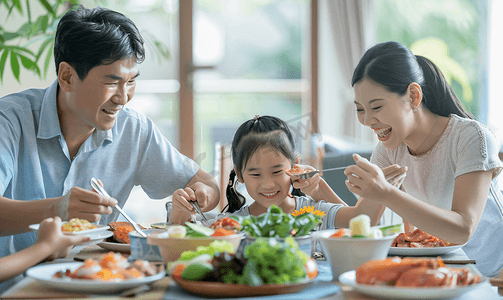 中式新年摄影照片_亚洲人幸福家庭吃团圆饭