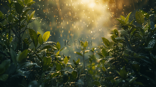 春天绿色雨季山河风景树叶景色的背景