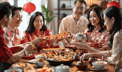 部队火锅摄影照片_亚洲人幸福家庭过年吃团圆饭