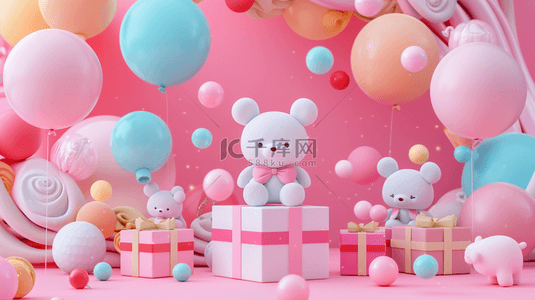 卡通礼物气球背景图片_粉色空间场景礼物气球卡通玩具的背景