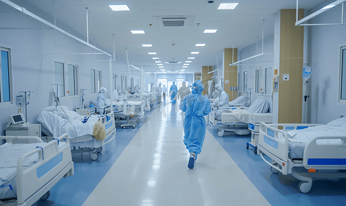 奔跑人物剪影元素摄影照片_亚洲人医务工作者和患者在病房里人物