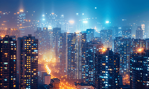 霓虹等狂摄影照片_上海的城市夜景高楼大厦
