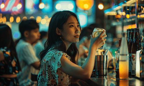 亚洲人青年朋友在酒吧喝酒人物