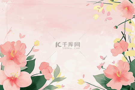粉红色手绘背景图片_春天植物花朵手绘插画背景