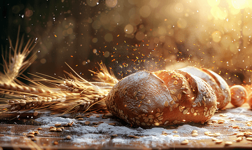 食物背景图片摄影照片_面包和面粉创意