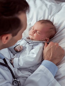 措施摄影照片_医生示范检查婴儿呼吸动作