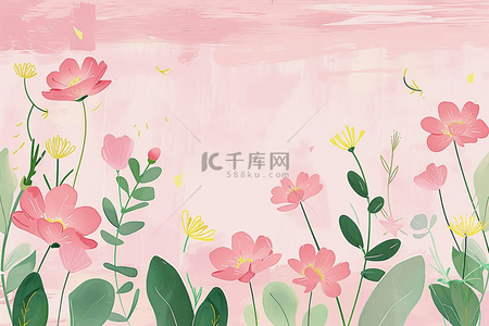 春天花朵手绘背景图片_插画春天植物花朵手绘背景