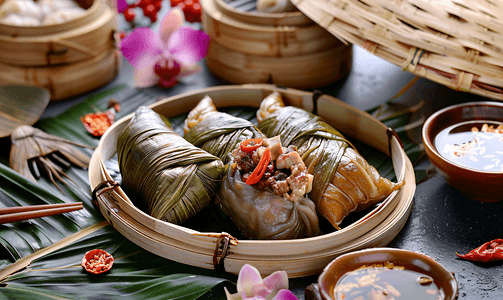 美味粽子摄影照片_端午节肉粽吃粽子