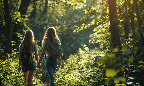 青年女性森林散步