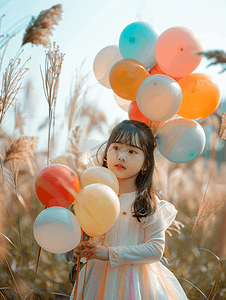 青春彩色摄影照片_亚洲人漂亮的年轻女孩和气球