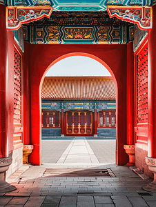 北京国宾馆钓鱼台摄影照片_北京古建筑红色大门