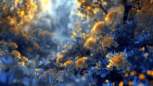 金色树叶纹理背景图片_深蓝色金色树叶叶片纹理风景景色的背景