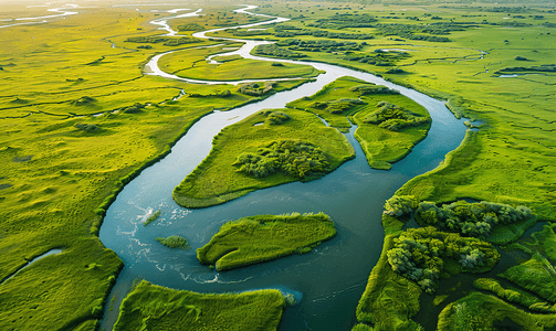 保护环境摄影照片_航拍湿地绿洲