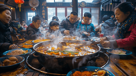 吃重庆火锅摄影照片_一家人在重庆吃火锅