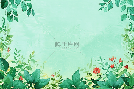 植物边框背景图片_春天植物花朵背景手绘插画绿色