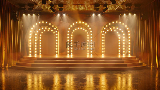 舞台背景图片_金色拱门舞台合成创意素材背景