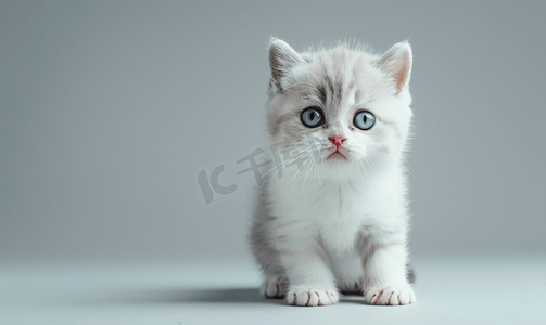 拍照的小猫小狗摄影照片_英短蓝白猫小猫