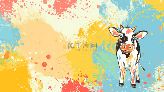 奶牛斑点背景图片_彩色卡通奶牛绘画艺术风格的背景