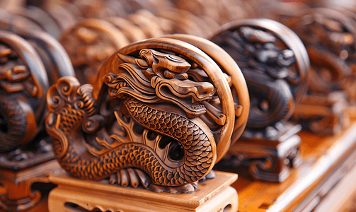 亚洲人认真雕刻的工匠师与工艺品