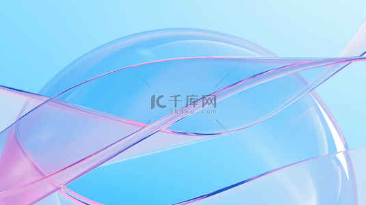 蓝粉清透质感3D流动变幻玻璃色彩背景图片