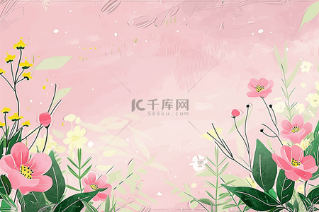 春天花朵手绘背景图片_春天植物手绘花朵插画背景