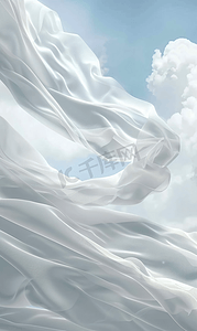 极简线条风摄影照片_漂浮在空中的白色棉布