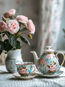 北欧宜家家居摄影照片_花瓶与茶具氛围
