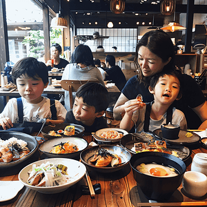 东京摄影照片_一家人在东京吃日本菜