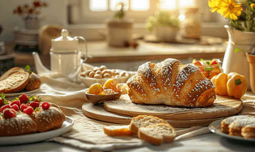 烘焙面包摄影照片_烘焙面包早餐