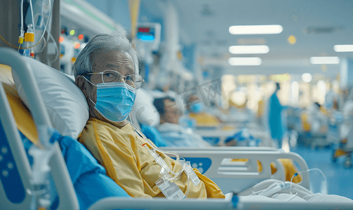 现代社会图片摄影照片_亚洲人生病的老人在医院