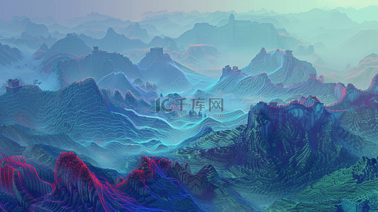 彩色国画背景图片_彩色渐变梦幻朦胧国画艺术风格风景的背景