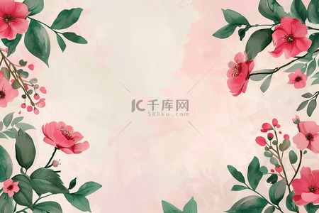 绿色植物春天花朵浅色背景插画