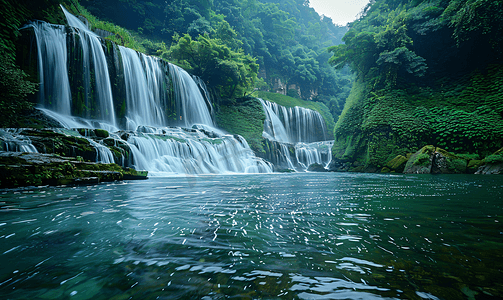 水流摄影照片_贵州小七孔景区瀑布