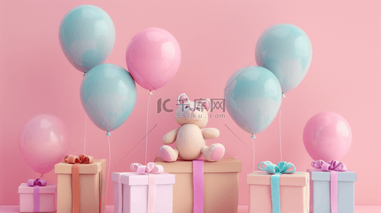 卡通礼物气球背景图片_粉色空间场景礼物气球卡通玩具的背景