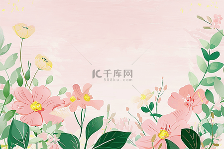 春天植物手绘花朵插画背景