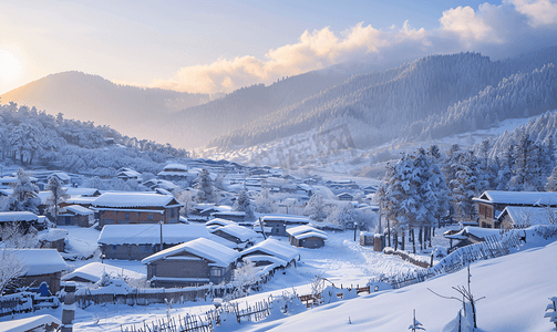 雪景风景摄影照片_东北亚布力清晨的雪景