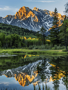 清晨雄伟的山脉风景