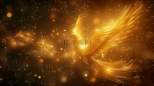 金色凤凰神兽背景图片_华丽金色展翅飞翔的凤凰光影设计图