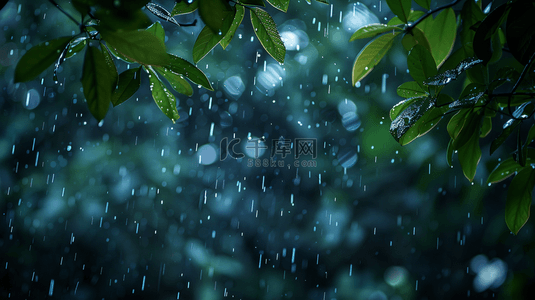 雨季背景图片_春天绿色雨季山河风景树叶景色的背景